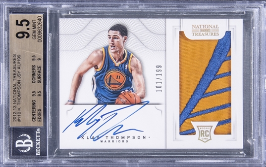 2012-13 Panini National Treasures #110 Klay Thompson Signed Patch Rookie Card (#101/199) - BGS GEM MINT 9.5/BGS 10